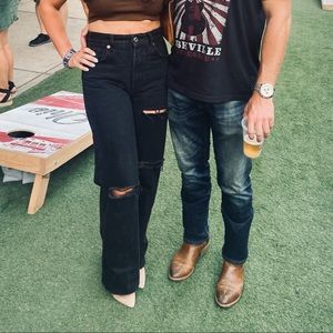 Zara Black ripped jeans wide leg